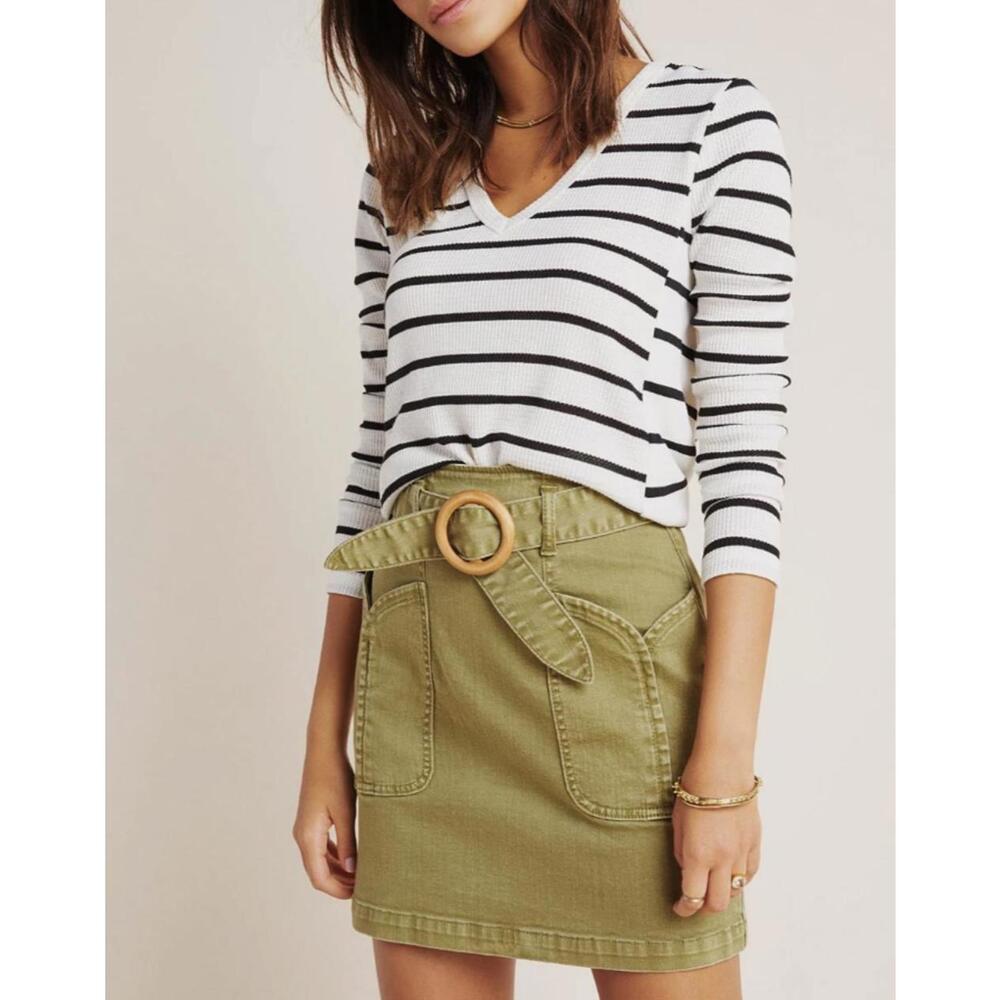 T.la by Anthropologie Striped White and Black Vicky Thermal Top - Size - XS
